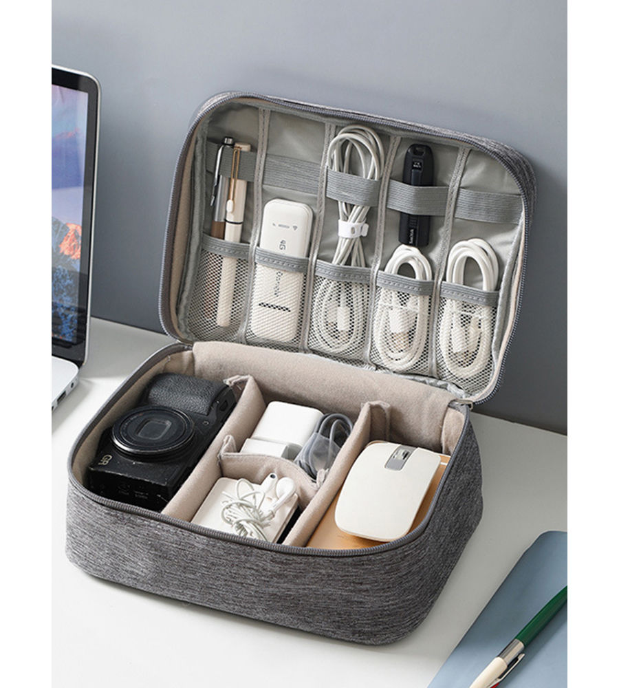 YouBella Jewellery Organiser Electronics Accessories Organizer Bag, Universal Carry Travel Gadget Bag for Cables, Plug and More, Perfect Size Fits for Pad Phone Charger Hard Disk (Grey)